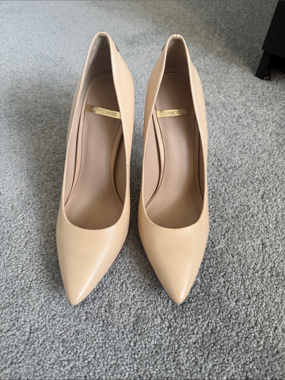 Marciano Beige Pointed Toe Leather Pumps